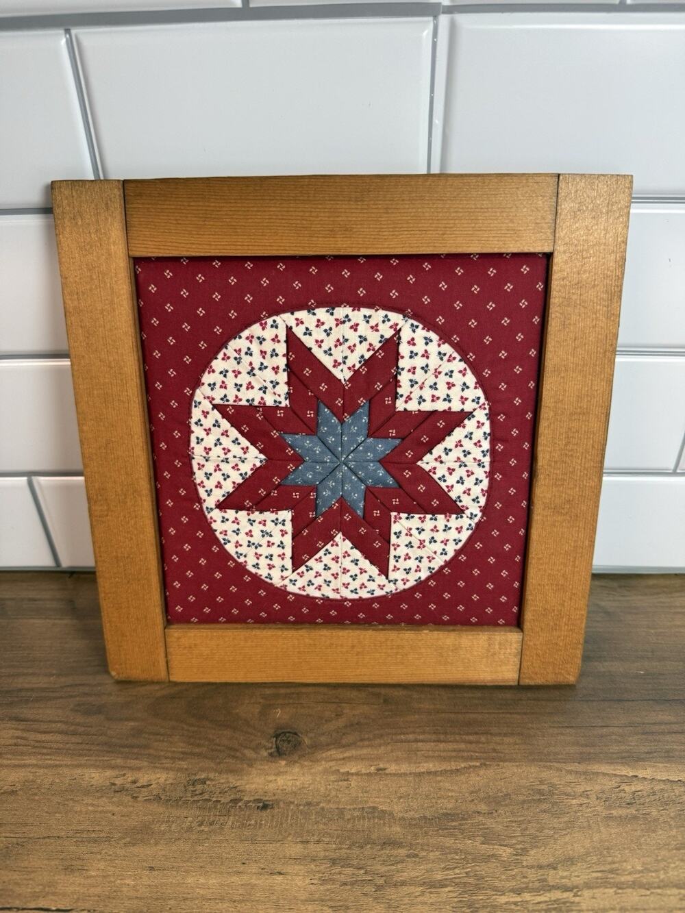 Vintage Country Farmhouse Framed Quilt Block Wall Art – 10" x 10"